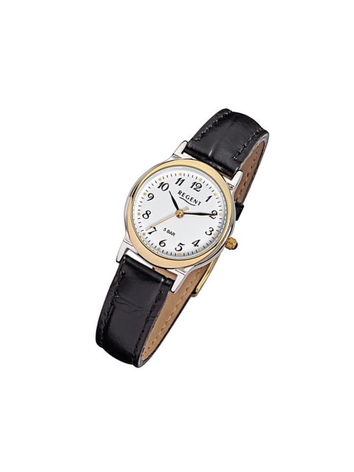 Analog-Armbanduhr Regent Lederarmband schwarz klein (ca. 27mm)