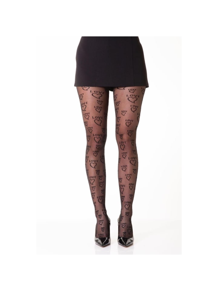 Damen Strumpfhose hohe Taille gemusterte Strumpfhose Muster Optik in Schwarz