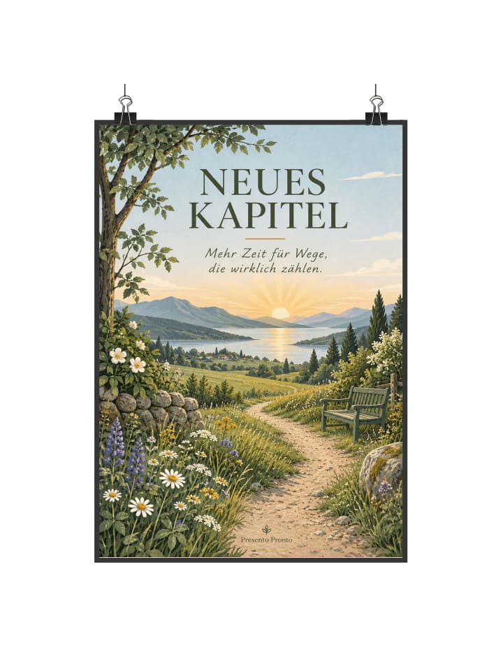 Wandbild Sonnenaufgang ruhig Design mit Spruch in Weiß