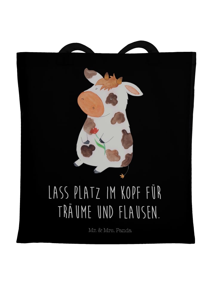 Tote Bag Kuh mit Spruch in Schwarz