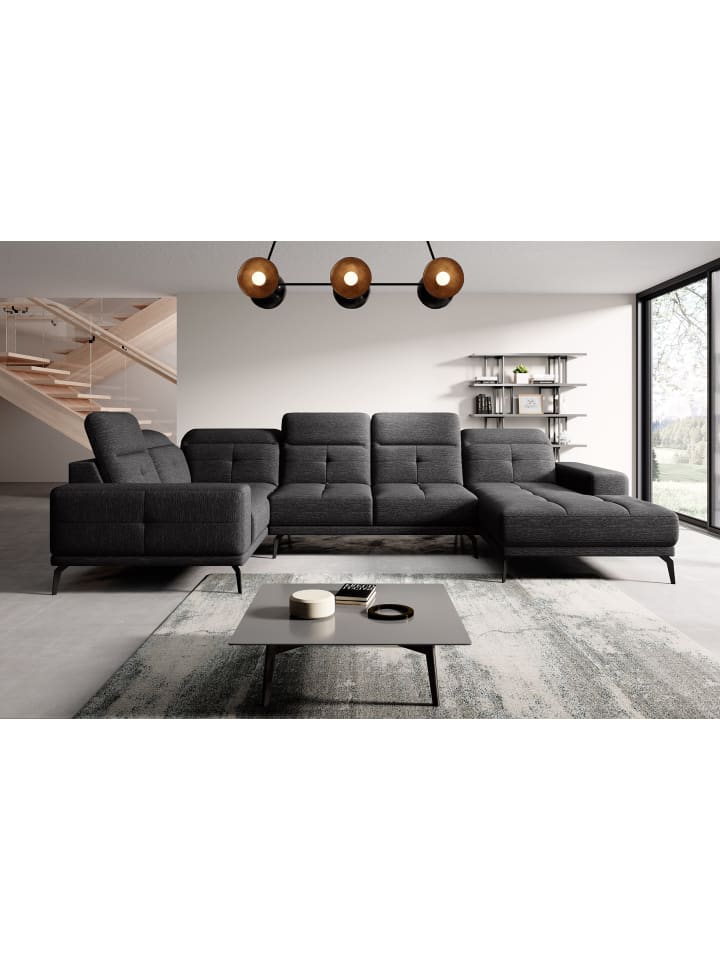 Nevido Recamiere Links in Anthrazit - (L) 201 x (B) 350 x (H) 77 cm