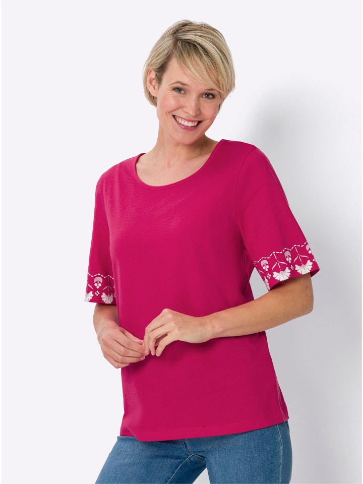 Kurzarm-Shirt in pink-weiß