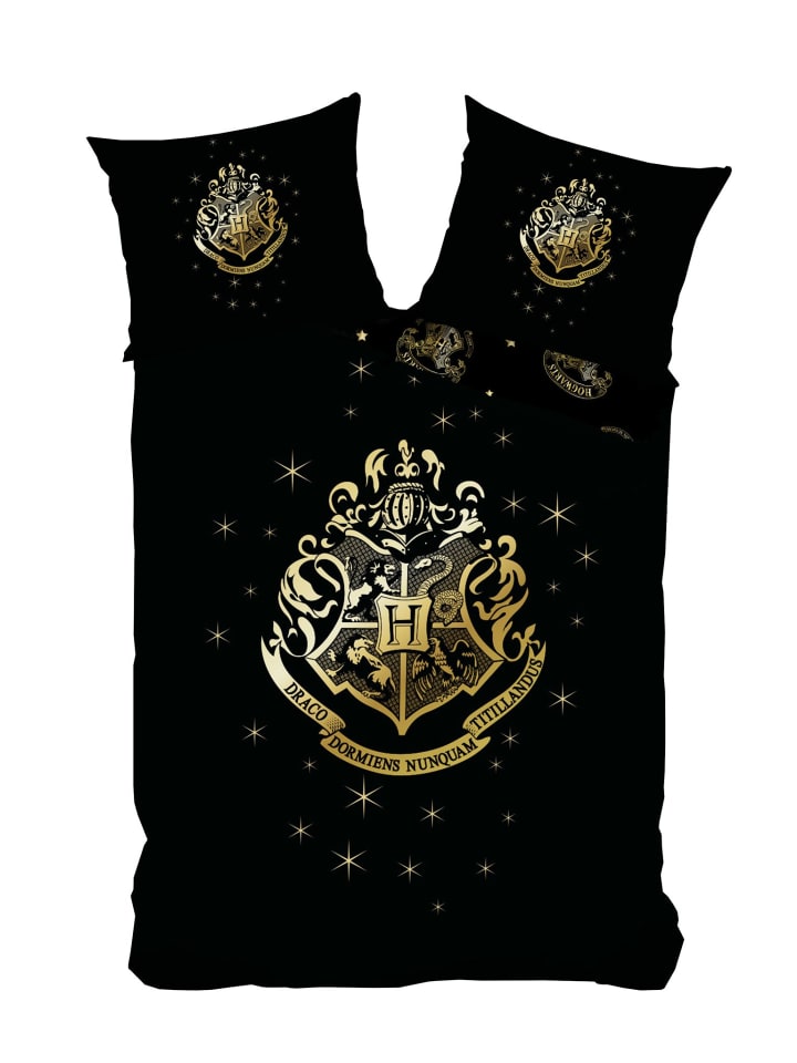 2 tlg. Renforcé Bettwäsche 135x200cm Hogwarts in Schwarz/Grün