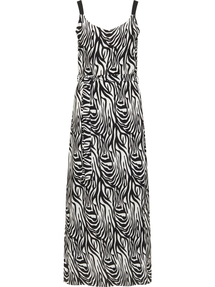 Damen Maxikleid Mit Zebra-Print in Schwarz Weiss