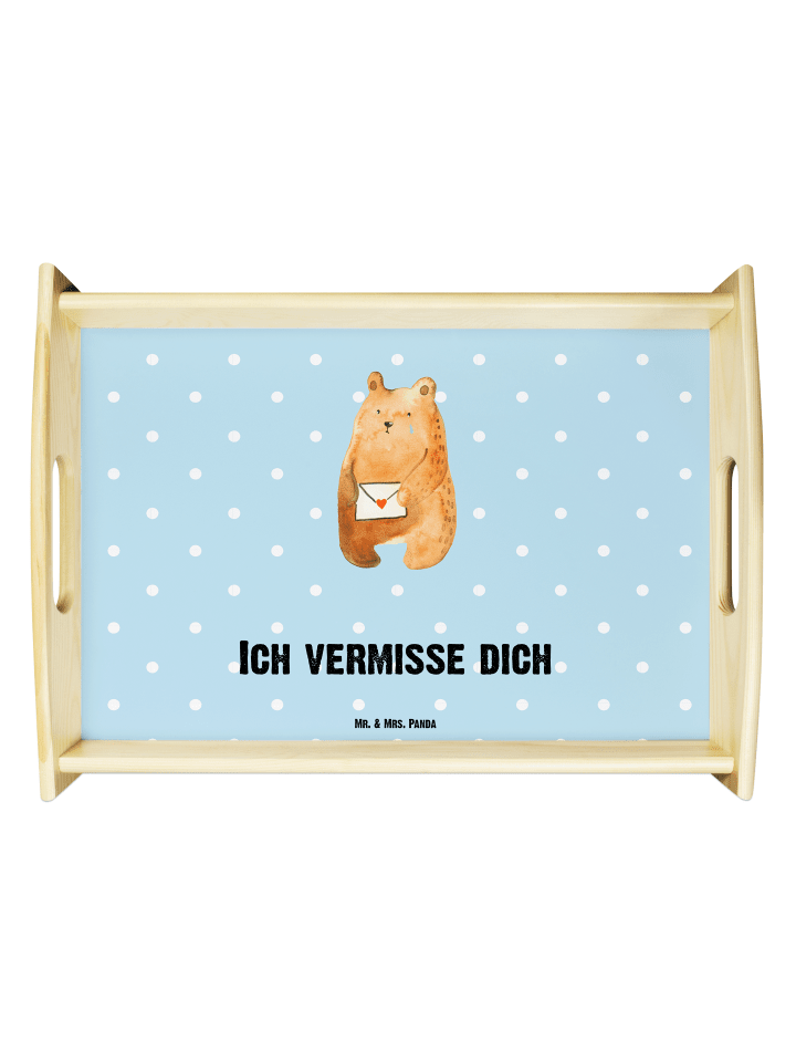 Tablett Bär Vermissen mit Spruch in Blau Pastell