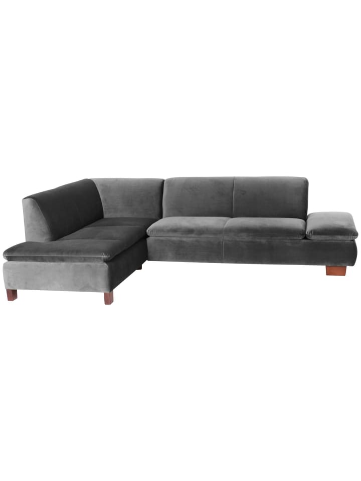 ECKSOFA mit Ottomane links Kaye Samtvelours Buche nussbaum/anthrazit