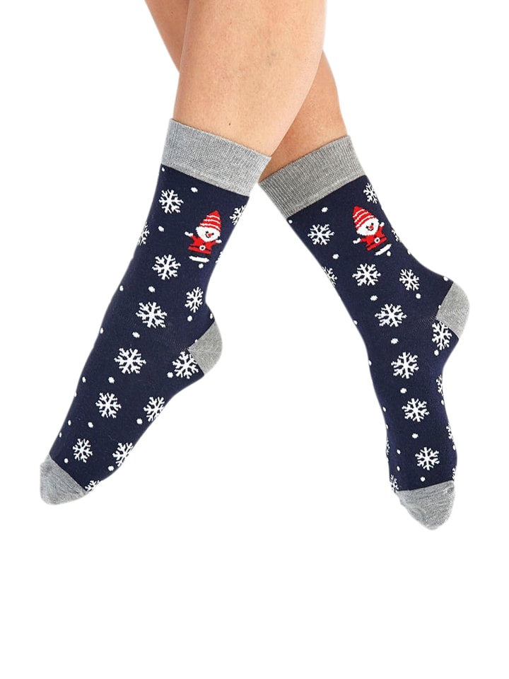 Socken in marine-grau-rot-gemustert