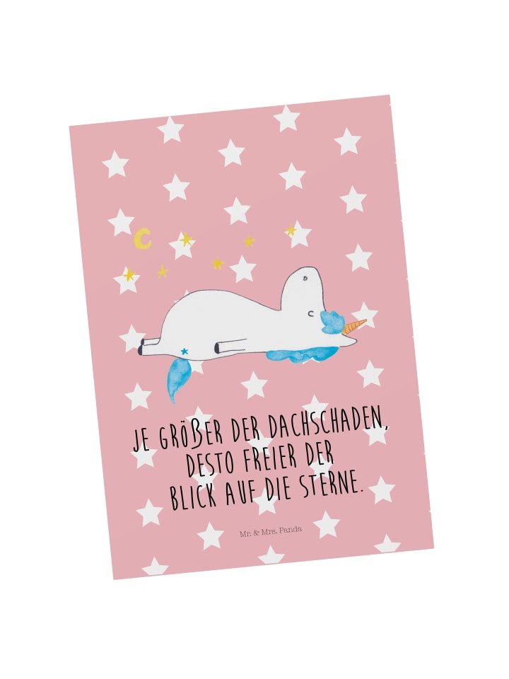 Postkarte Einhorn Sternenhimmel mit Spruch in Rot Pastell