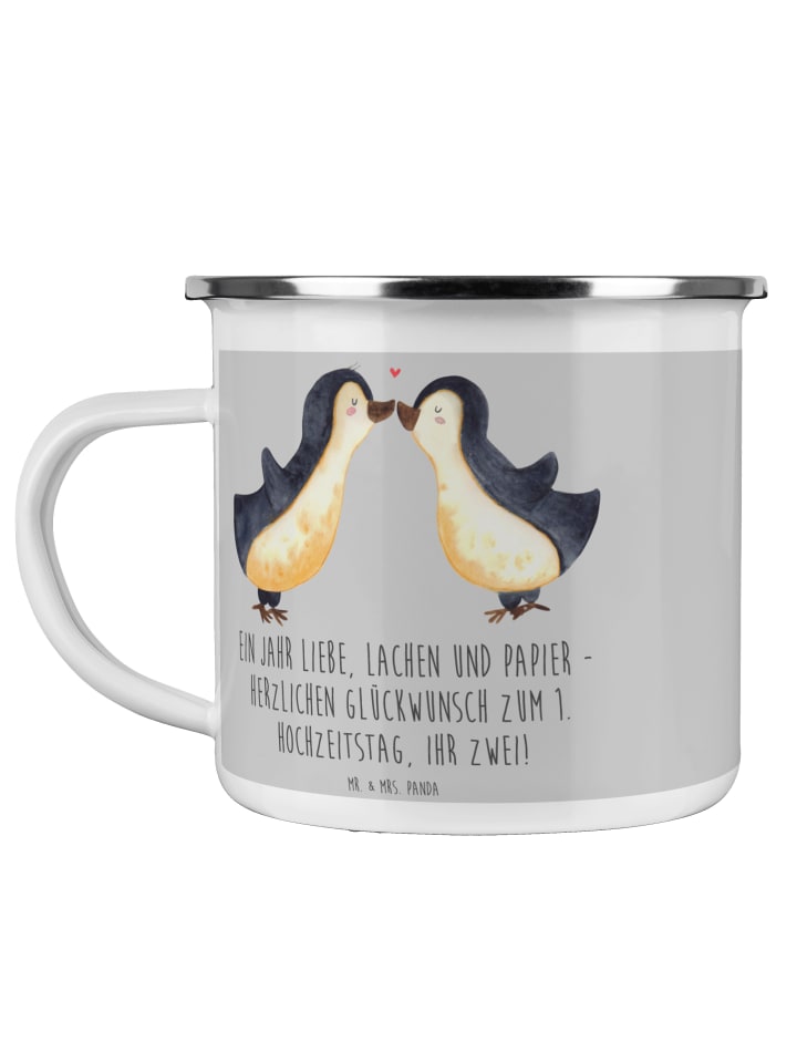 Becher 1. Hochzeitstag Papierhochzeit mit Spruch in Heather Grey
