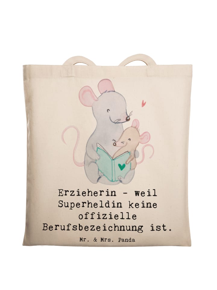 Tragetasche Erzieherin Superheldin mit Spruch in Creme