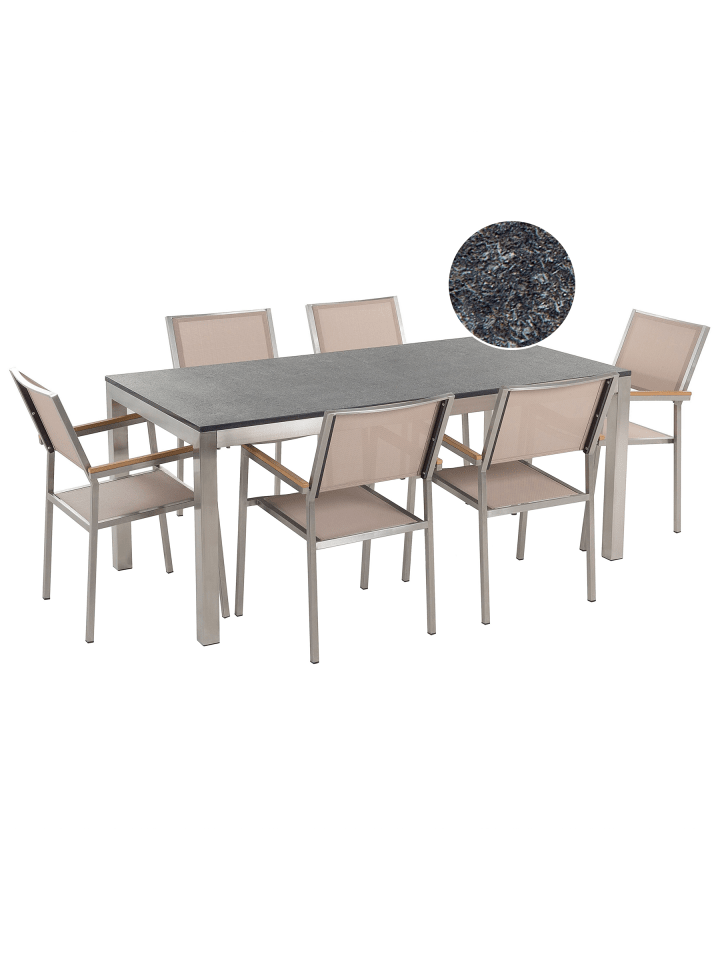 7-tlg Gartentisch Set GROSSETO in Grau/Beige/Silber