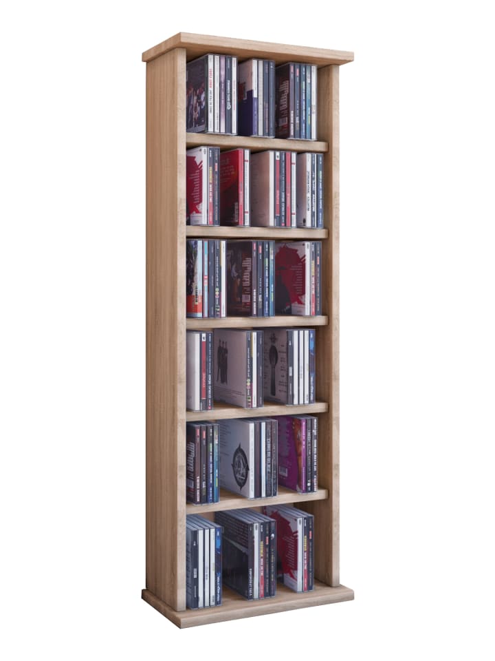 Holz CD DVD Stand Regal Schrank Ständer Vostan in Sonoma-Eiche (Sägerau)