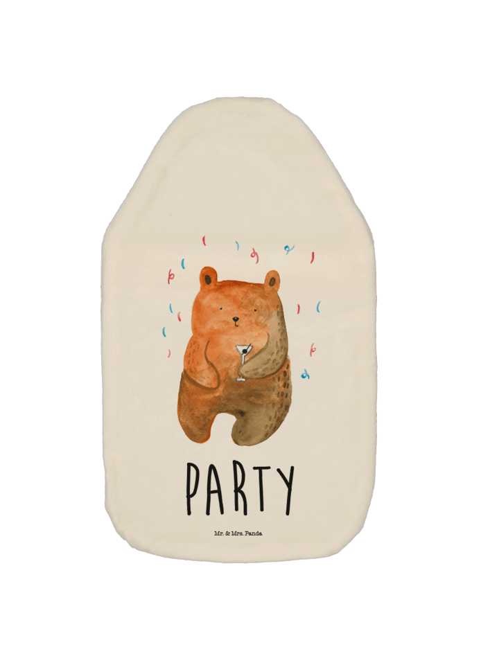 Wärmflasche Bär Party mit Spruch in Weiß