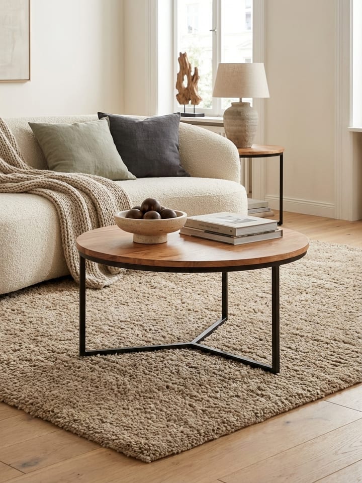 Couchtisch 60x60x38 cm Massivholz / Metall Design Sofatisch