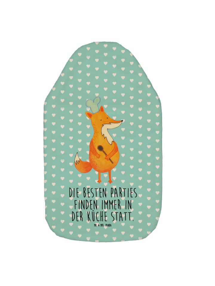 Wärmflasche Fuchs Koch mit Spruch in Türkis Pastell