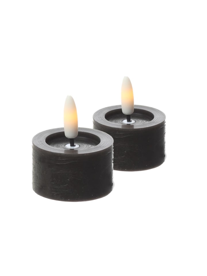2x LED Mini Teelichter Lina Rustik Optik Echtwachs D: 4,5cm in schwarz