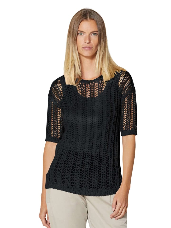 Luftiger Sommerpullover mit Ajour-Muster in schwarz