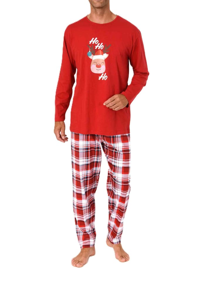 Schlafanzug Weihnachten langarm Renntier in rot1