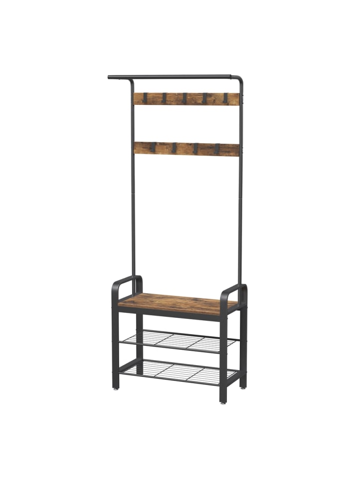 Garderobenständer Dacey in Vintagebraun-Schwarz - (B)72 x (H)183 x (T)33.7 cm
