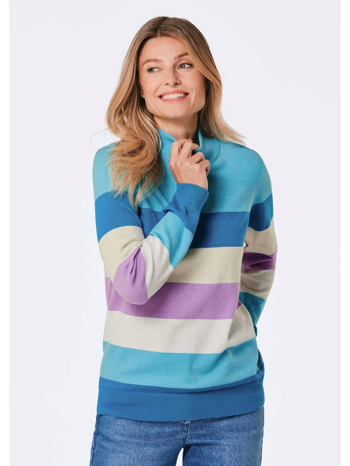Kurzgröße: Strickpullover in blau / gemustert