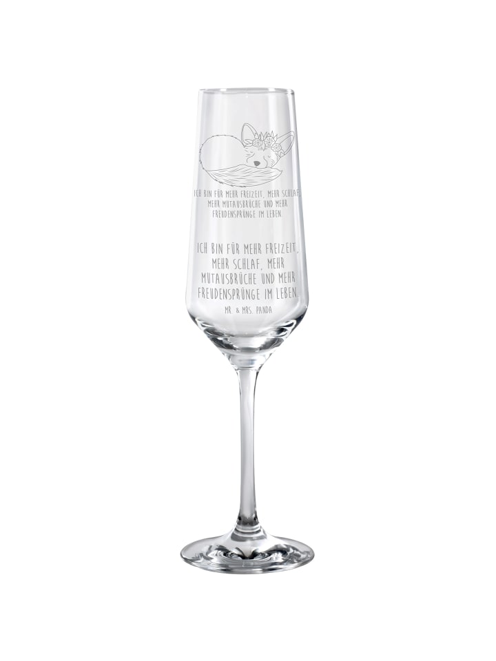 Champagnerglas Wüstenfuchs Blumen mit Spruch in Transparent