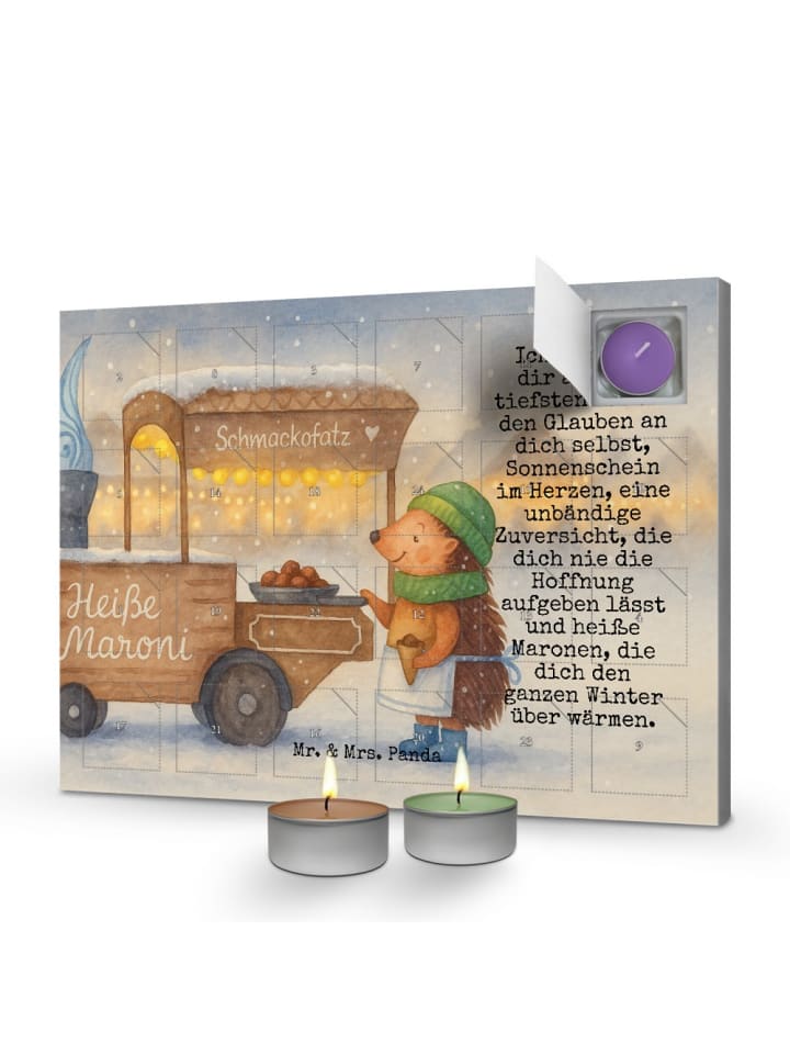 Adventskalender Igel Maronen Design mit Spruch in Weiß