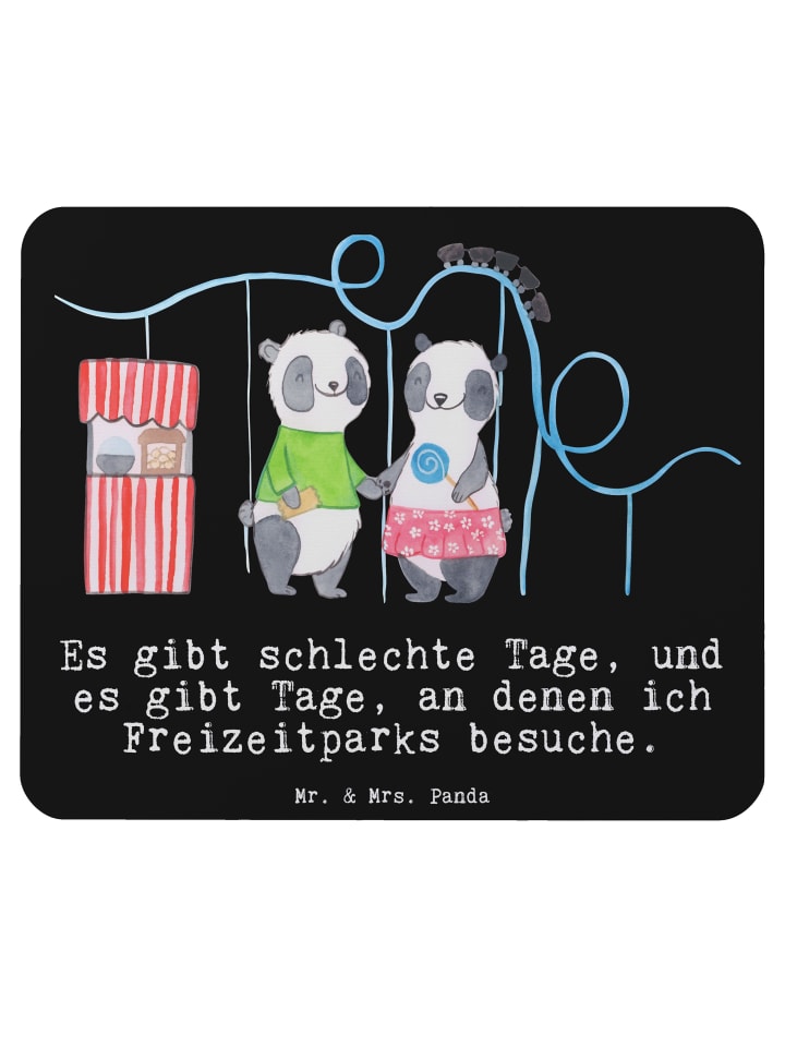 Mauspad Pandas Freizeitpark besuchen mit Spruch in Schwarz