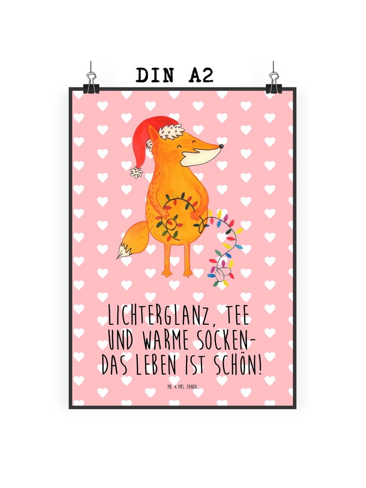 Poster Fuchs Weihnachten mit Spruch in Rot Pastell