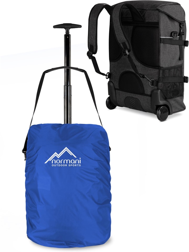 Rucksack mit Trolleyfunktion 37 L und Regenüberzug in Blau
