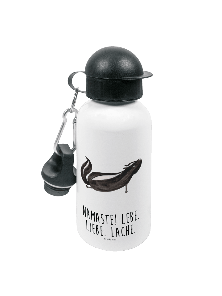 Sportflasche Stinktier Yoga mit Spruch in Weiß