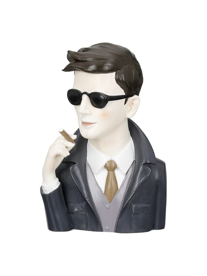 Figur Gentleman mit Zigarre grau, schwarz - (H) 25 cm