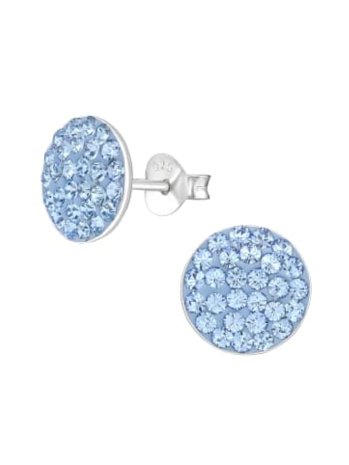 Ohrstecker GEO Kristall rund 10 mm I hellblau in 925 Silber - 2-tlg.