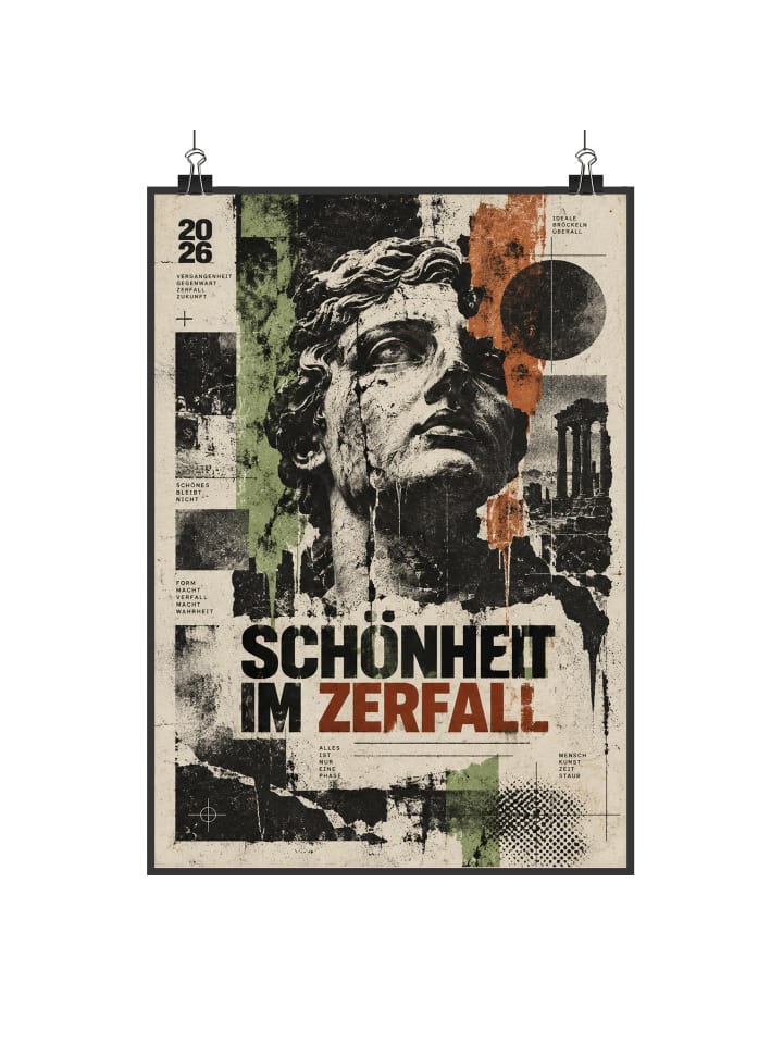 Wandbild Skulptur verwittert Design mit Spruch in Weiß