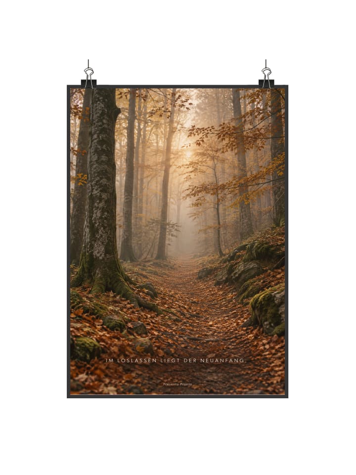 Wandbild Wald poetisch Design mit Spruch in Weiß