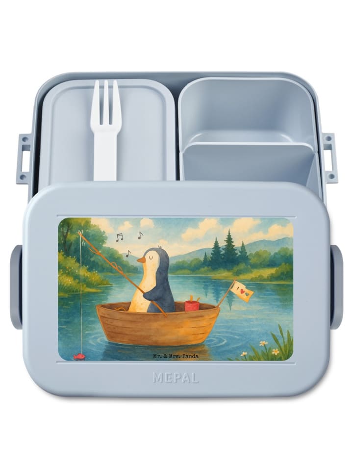 Lunchbox Pinguin Angelboot Design ohne Spruch in Blau Pastell