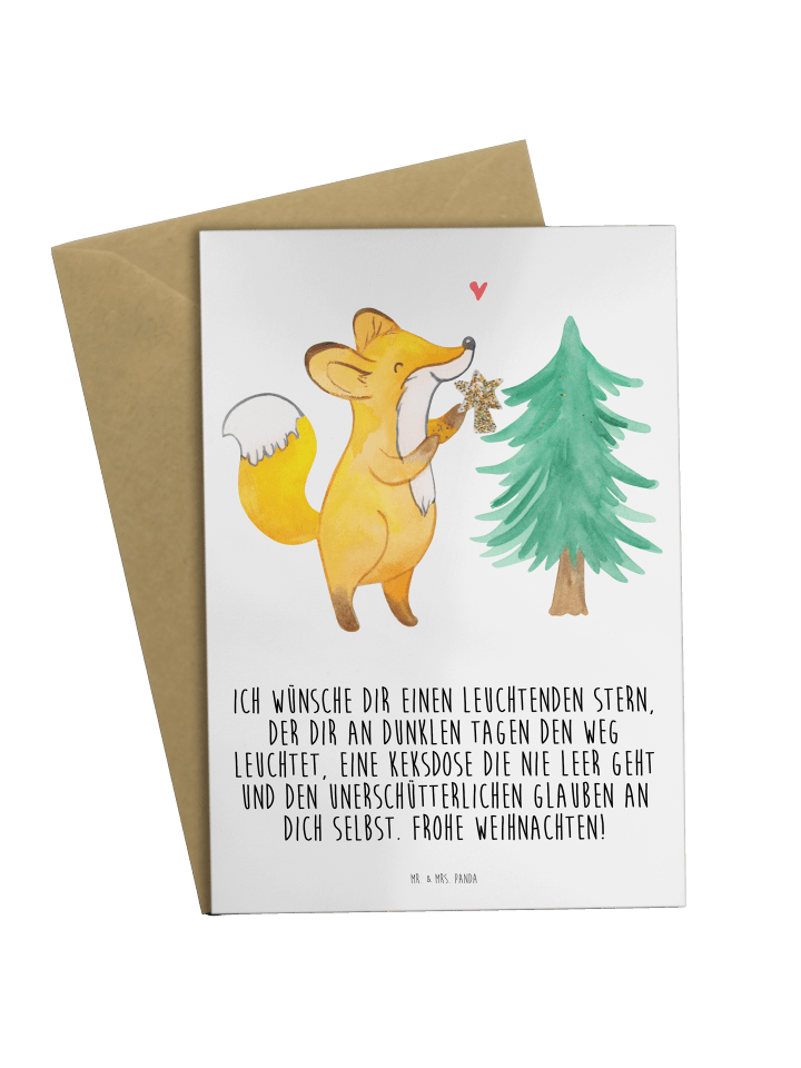 Grußkarte Fuchs Weihnachtsbaum mit Spruch in Weiß