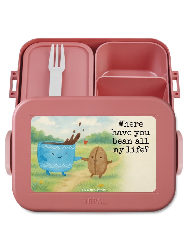 Bentobox Kaffee Bohne Design mit Spruch in Rot Pastell