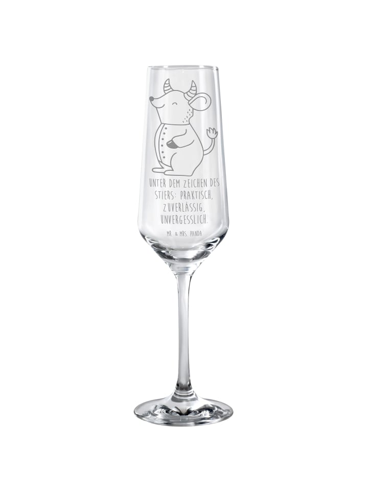 Sektglas mit Gravur Stier Astrologie mit Spruch in Transparent
