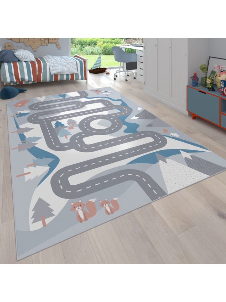 Kinderteppich waschmaschinenwaschbar Wald‑Straßen Kinderzimmer in Creme