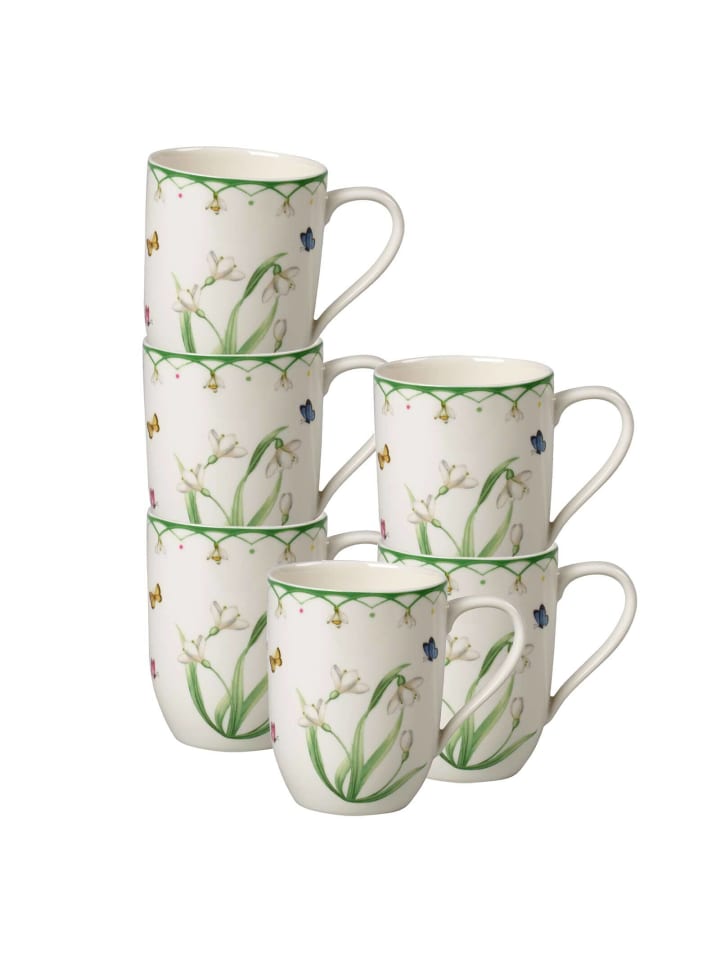 6er Set Becher mit Henkel Colourful Spring in 340 ml in bunt