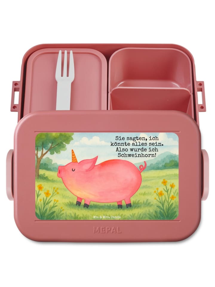 Bento Box Einhorn Schwein Design mit Spruch in Rot Pastell