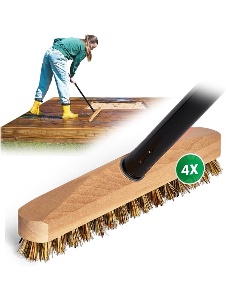Novaliv 4X Schrubber aus Holz mit Union Borsten und Steckstiel viertei in Braun