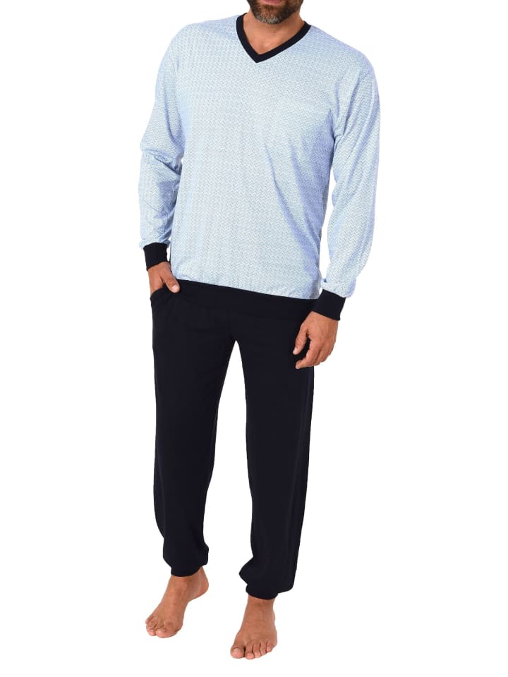 langarm Schlafanzug Pyjama Bündchen - 71823 in marine