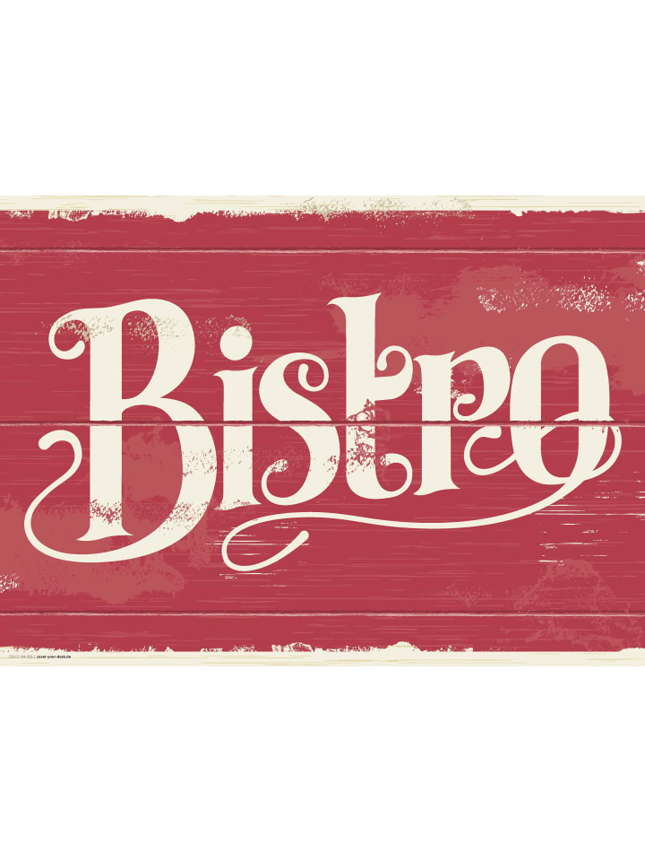 Tischsets I Platzsets abwaschbar - Bistro Schriftzug Retro - aus erstklassigem Vinyl (Kunststoff Ð BPA-frei) - 4 Stück - 44 x 32 cm - rutschfeste Tischdekoration