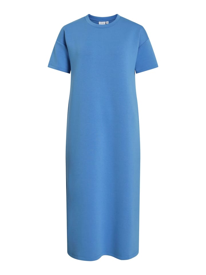Basic Long Shirt-Kleid mit Rundhals, Kurzarm Jersey in Blau