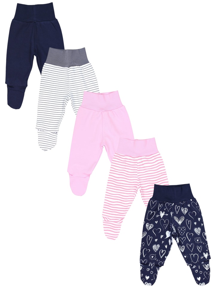 Baby Strampelhose mit Fuß 5er Pack in rosa/blau