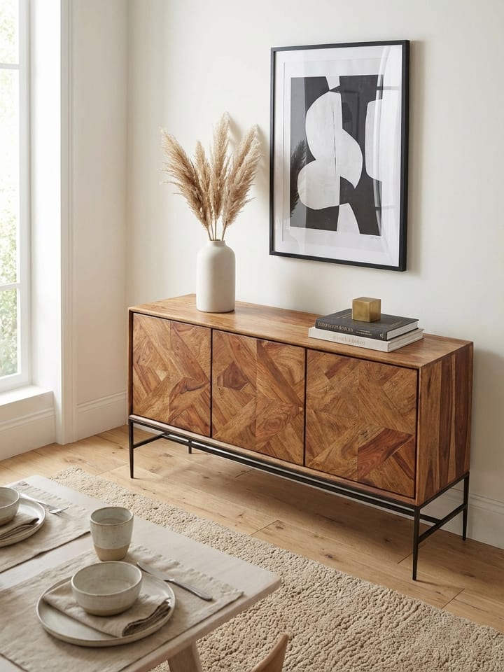 Sideboard 123x70x45 cm Massivholz / Metall Anrichte mit Türen