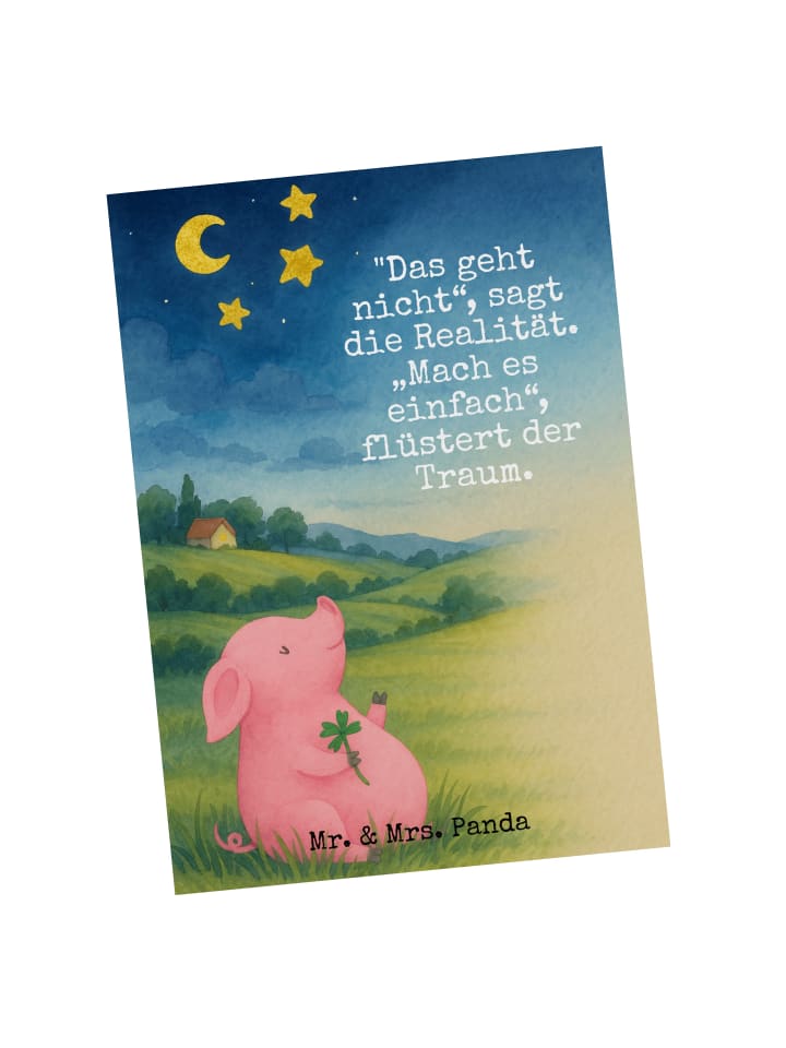 Postkarte Schwein Glück Design mit Spruch in Weiß