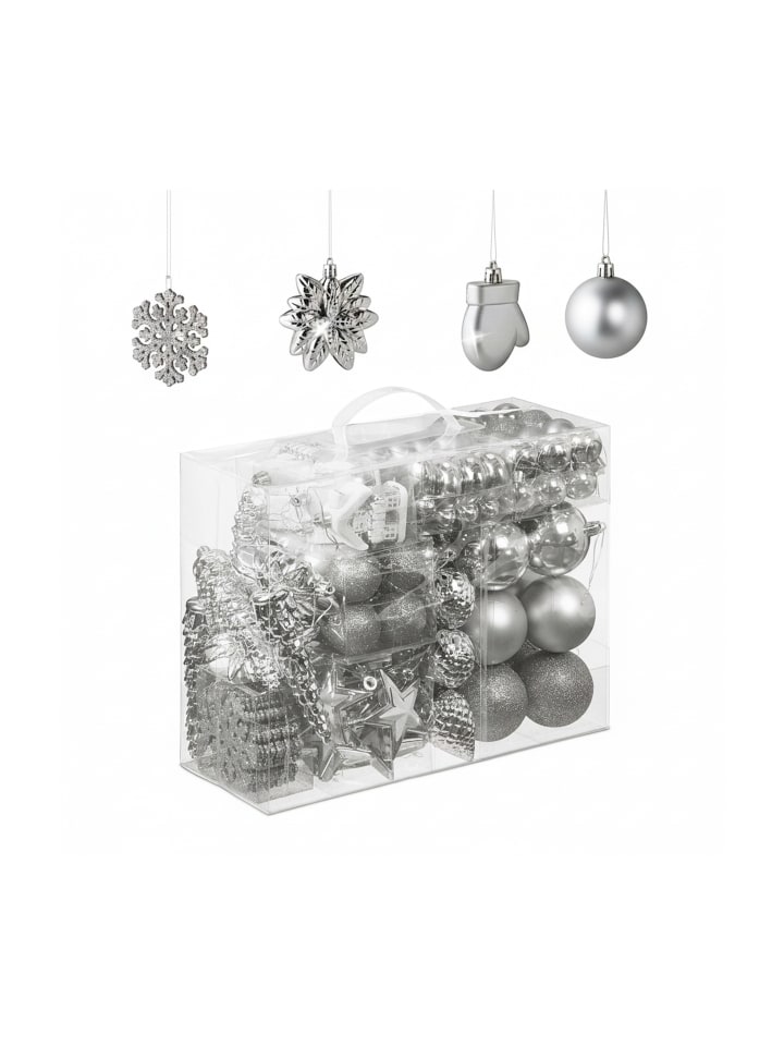 100-tlg. Weihnachtskugeln Set in Silber