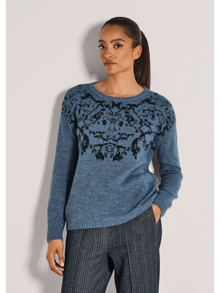 Eleganter Jacquard-Pullover mit Rundhals in rauchblau / nebelblau